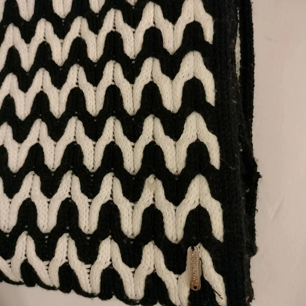 Calvin Klein Black and White Infinity Knit Striped Scarf Neckwarmer